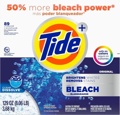 Tide Powder Laundry Detergent with Bleach, Original Fragrance, 129 oz   89 Loads