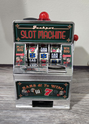 Vintage Jackpot Slot Machine, Bar 7- Coin Bank Savings Bank 8'' Tall Lights Up 