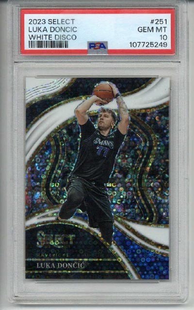 2023 PANINI SELECT WHITE DISCO PRIZM #251 LUKA DONCIC CARD MAVERICKS /75 PSA 10