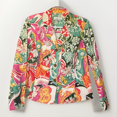 Coldwater Creek Floral Paisley Blazer Women S Pink Green Yellow Dopamine 80s Max
