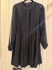 Simply Vera Vera Wang Black Pleated Tuxedo Bib Sheer Sleeve Mini Dress Size L