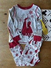 DISNEY STORE FROZEN ANNA  ELSA GIRLS Size 4 PAJAMAS HOLIDAY Christmas SET NWT