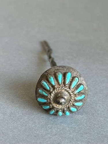 Rare Old Pawn Zuni Sterling Silver Petit Point Turquoise Hair Pin Stick - 4.25"