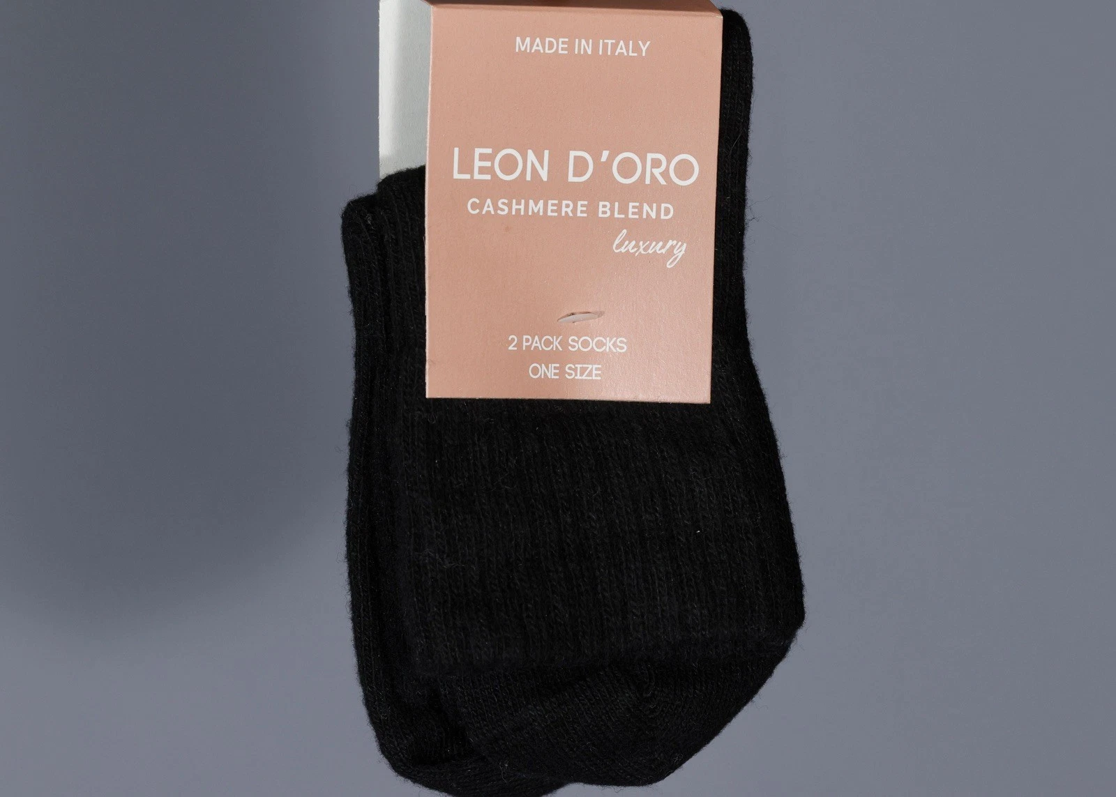 2 Pack LEON D'ORO BLACK Cashmere Blend Luxury Crew Socks One Size