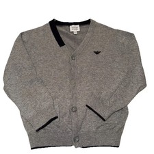 Kid Armani Junior grey cotton blend V-neck cardigan with blue trim Sz 4 designer