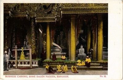 PC BURMA MYANMAR BURMESE CARVING SHWĒ DAGON PAGODA RANGOON (a82515)