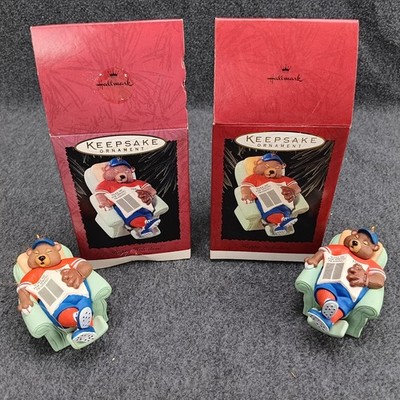 Happy Holi-doze '96 Hallmark Keepsake Ornament Baseball Bear Sleeping On Chair