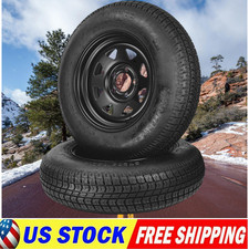 2 Pk St20575d14 Trailer Tires On 14 Rims 5 Lug Black Spoke Wheel Load Range