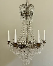Vintage Swedish Crystal Wedding Cake Chandelier 7 Light 6 Candle Tapers