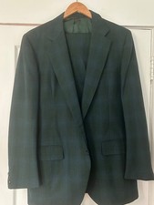 Men's Vintage Wool Suit 1960s Green w/ Blue Weave. Size 40 Pants 34"L Flat Front