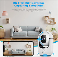 2K Indoor WiFi Camera with AI Motion, 360  Pan/Tilt, Color Night Vision, Two-Way