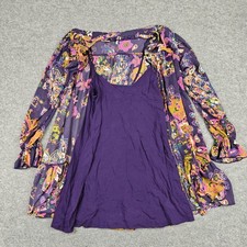 Free People Dress Womens XS Purple Paisley Chiffon Ruffle Hem Boho Swing Lined