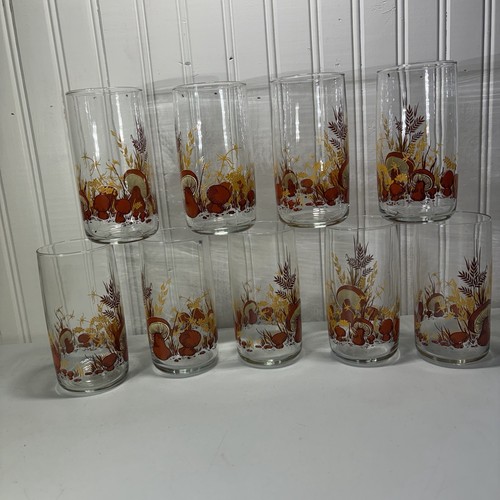9 Vintage Anchor Hocking Glasses Drinking Highball MUSHROOM Wheat 5" 1970s Retro
