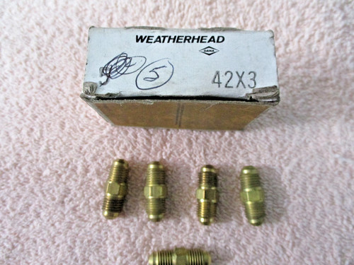 [5] pack Weatherhead 42X3 Brass 3/16" Tube X 3/8"-24 SAE 45º Flare Union Fitting