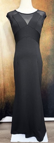Sz S M Black Bandage Maxi Long Mermaid Dress Semi Formal Sheer Short Sleeve