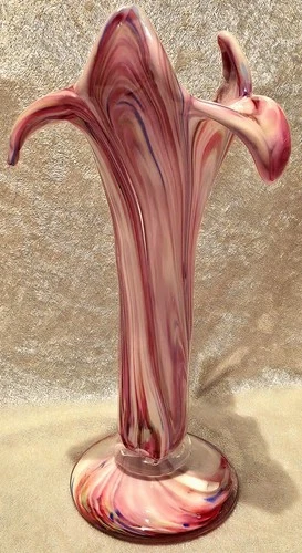 Murano Style Art Deco Multicolor Swirled Flower Petal 9" Vase Vintage Rare