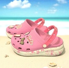 Crocs Big Girls Barbie Cutie Crush Pink Platform Clog Sandals Sz J5 Excellent