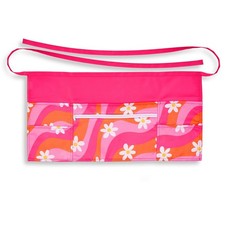 Pink Retro Waitress Apron with Zipper Pocket Flower Apron Groovy Server Apron