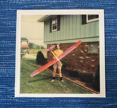 Vtg Photo POLAROID Man Large Scale RC Model Airplane Glider Napolean Dynamite