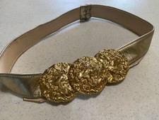 ALEXIS KIRK Vintage Belt Three Gold Medallions Metallic Leather Adjustable NICE