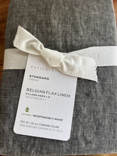 Pottery Barn Belgian Flax Linen Standard Pillowcase Set/2 Heathered Charcoal NWT