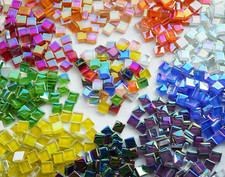 1100Pcs Mixed Colors Iridescent Mosaic Tiles, 2.2Lbs Crystal Glass Tiles, 3/8" S