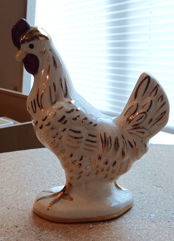 Vintage Porcelain Chicken with Gold Accents approximately 6.5" Tall