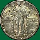 1928-S Standing Liberty Quarter Almost Uncirculated AU Coin, Scratch #40372