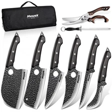 Huusk Serbian Chef Knife Set - 6Pcs Hand Forged Butcher Knife Set for Meat Cu...