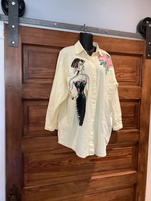 VGT David Alan California Yellow Button Down 80s Avant Guard Woman XL