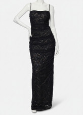 Betsy Adam Women's Black Sequined Lace Straight Neck Ruched Gown Dress Size 4