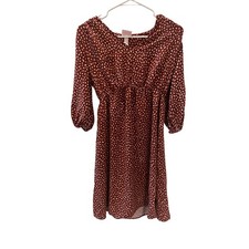 Isabel Maternity Rust Red White Abstract Dot V-Neck Dress Small 3/4 Sleeve Rayon