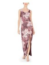 ADRIANNA PAPELL Womens Burgundy Sleeveless Scoop Neck Maxi Evening Dress 2