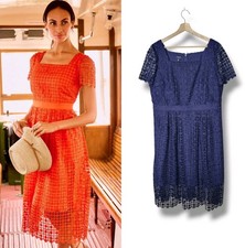 Talbots Petites Lace Fit & Flare Dress Navy Blue Ladylike Feminine Midi NWT 16P