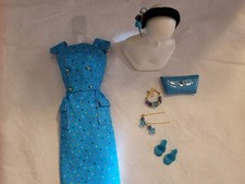 Handmade for Barbie Aqua Polka Dot Sheath Dress W/All Accessories Shown In Pics