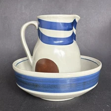 Iron Mountain Stoneware Lookout Pitcher Bowl Set MCM, Jim Kaneko Design