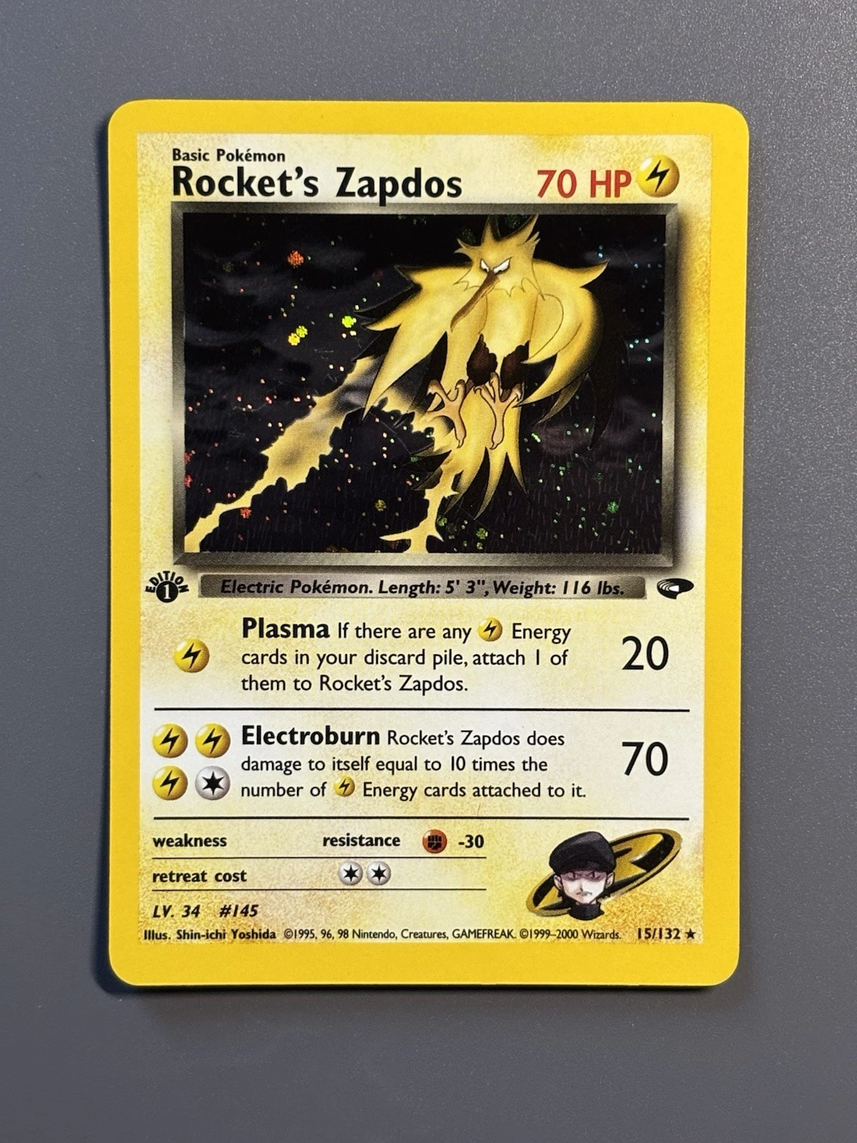 Rocket's Zapdos #15 Gym Challenge Holo Rare 1st Edition LP+++