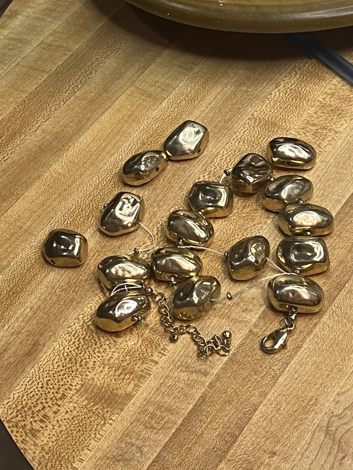 "Hermoso collar de cuentas pepita de metal de oro amarillo reutilizable artesanal 17) 1""" Foto 3 de 4