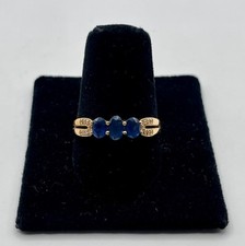 14k Yellow Gold Blue Sapphire Ring with Diamonds