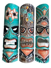 SET OF 3 20" TIKI MASK HAWAIIAN WALL ART ISLAND HOME DECOR TRIBAL BAR TROPICAL