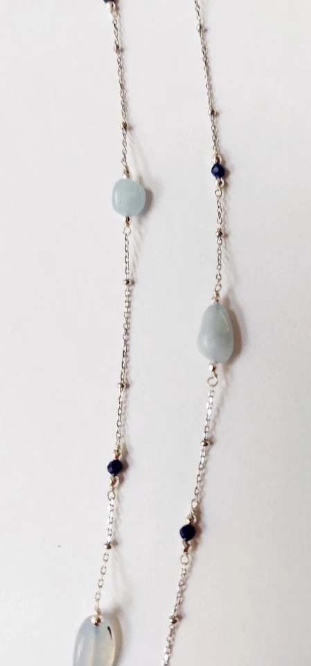 Collana in argento 925 lunga 70 cm con acquamarina, lapislazzuli ematite argenta - Immagine 4 di 4