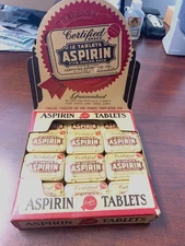 CERTIFIED ASPIRIN GENERAL STORE DISPLAY WITH 33 TIN'S ALL WITH ASPIRIN STILL IN