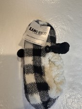 LUK  EES by MUK LUKS Women's Ballet Slippers Plaid Black/White L/XL 8-10