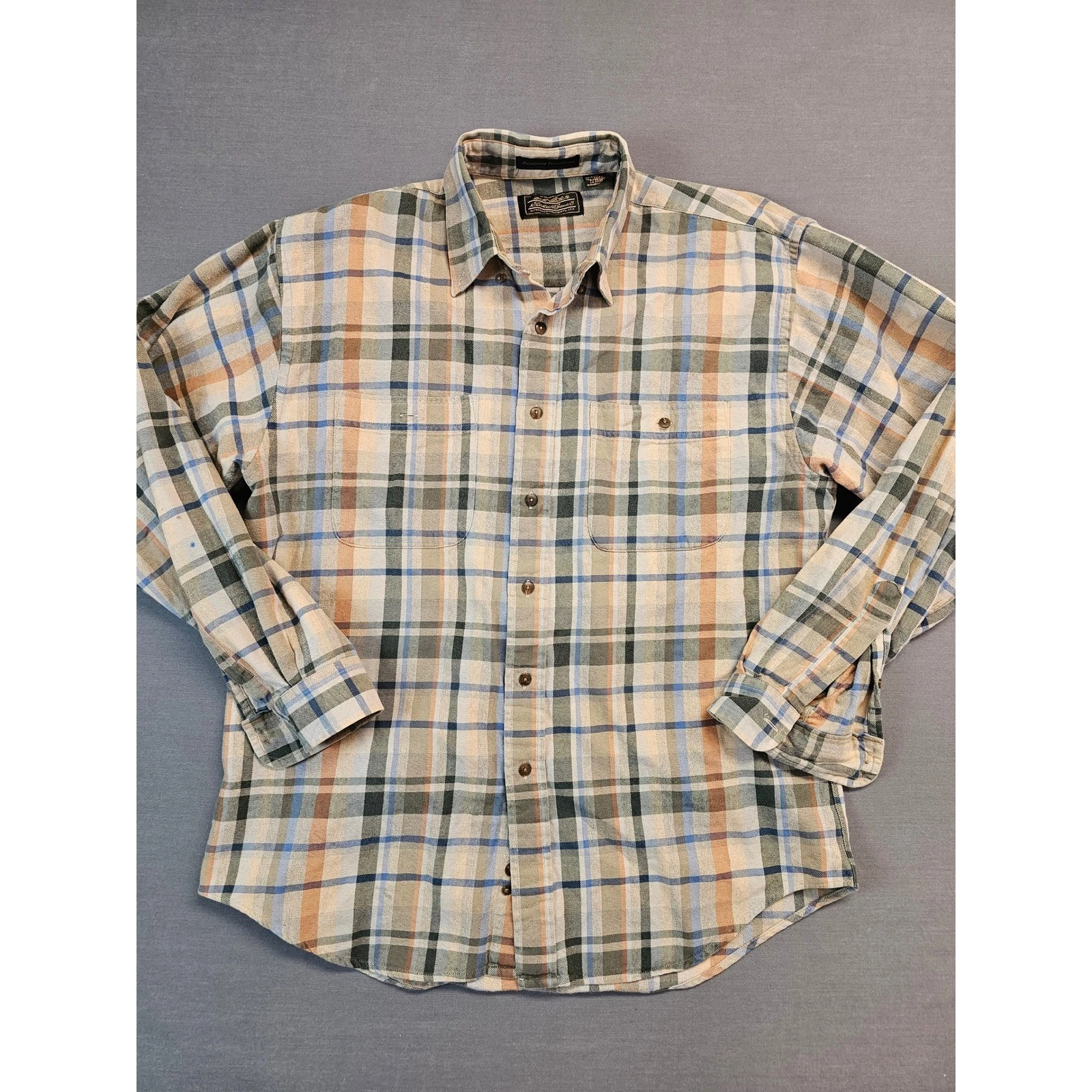 Eddie Bauer Sonoma Heathers Plaid Flannel Shirt Mens L G Outdoor USA Cotton