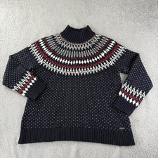 Eddie Bauer Sweater Womens Large Blue Wool Blend Mohair Fair Isle Nordic Knit