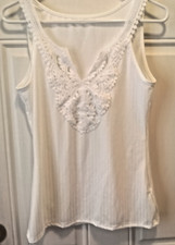 White size M unbranded Lace asymmetrical neck stretchy tank top co1991