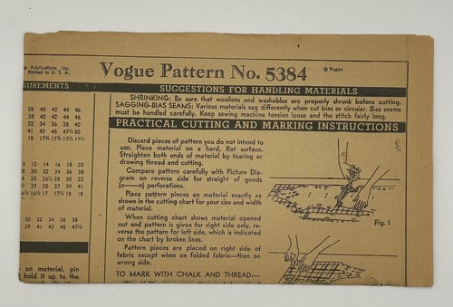 Abito due pezzi anni 40 Vogue 5384 modello cucito taglia 14 non tagliato non stampato istruzioni FF - Foto 9 di 11
