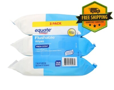 Equate Flushable Wet Wipes, Fresh Scent, 144 Wipes (3-Pack)