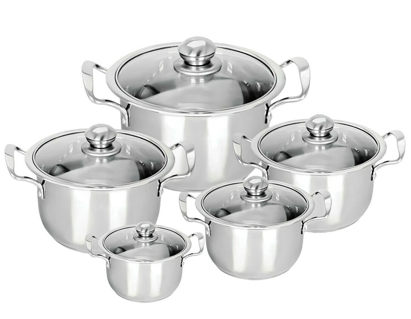 HOB 5PC STAINLESS STEEL COOKWARE STOCKPOT POT CASSEROLE SET GLASS LIDS