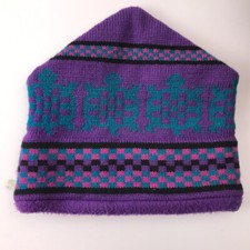 Vintage Turtle Fur Winter Ski Hat Turtle Pattern Teal on purple